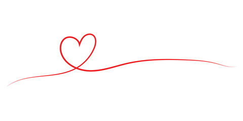 heart line. drawing of red heart isolated on white background, love and romance symbol line art vector illustratio
