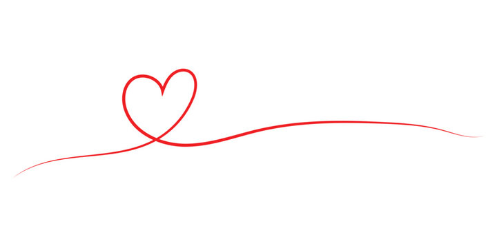 heart line. drawing of red heart isolated on white background, love and romance symbol line art vector illustratio