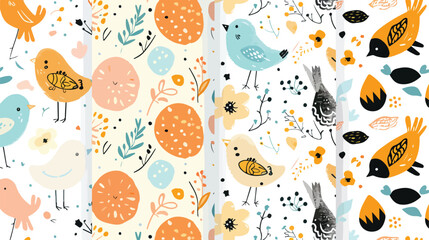 Hand drawn Doodle Birds Fried eggs Flowers or Stars Do
