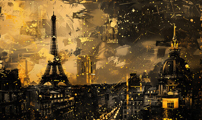 Paris in Black Gold - obrazy, fototapety, plakaty