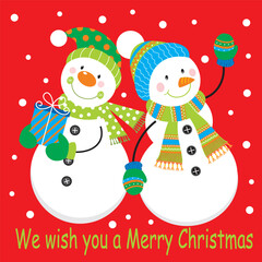 Christmas card design with cute snowman