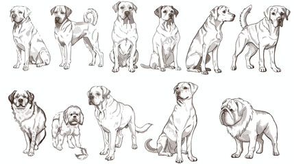 Dog breeds line art illustration sketch flat vector illustration