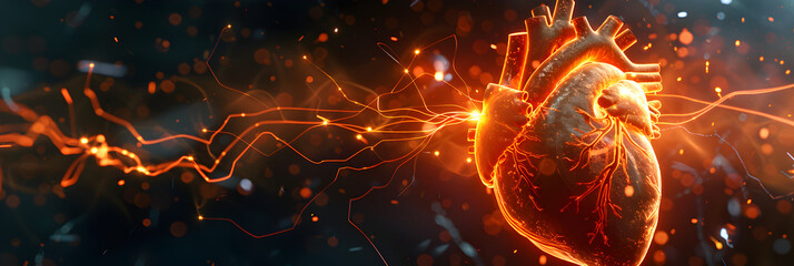 A burning heart is shown in this illustration,Abstract Human heart background. - obrazy, fototapety, plakaty