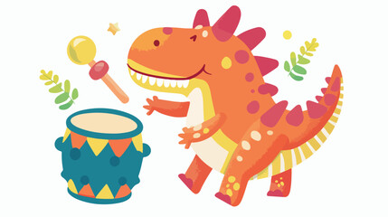 Obraz na płótnie Canvas Donosaur with drum toy on white background baby toys