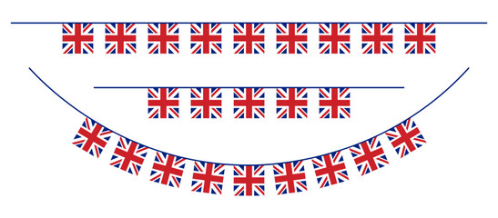 Bunting garland with square United Kingdom flag. Clipart for Trooping the Colour celebration. - obrazy, fototapety, plakaty