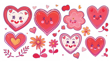 Groovy lovely hearts stickers. Love concept. Happy