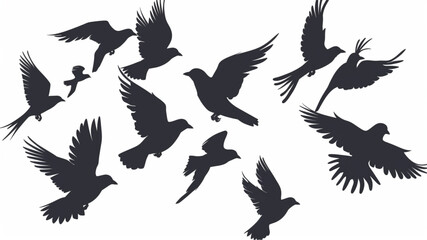 group of flying birds silhouette illustration Vector