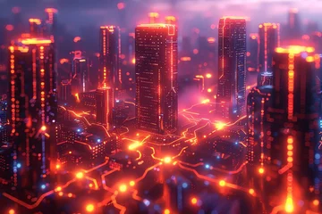 Zelfklevend Fotobehang smart city and Digital landscape in cyber world3d illustration © 1000lnw