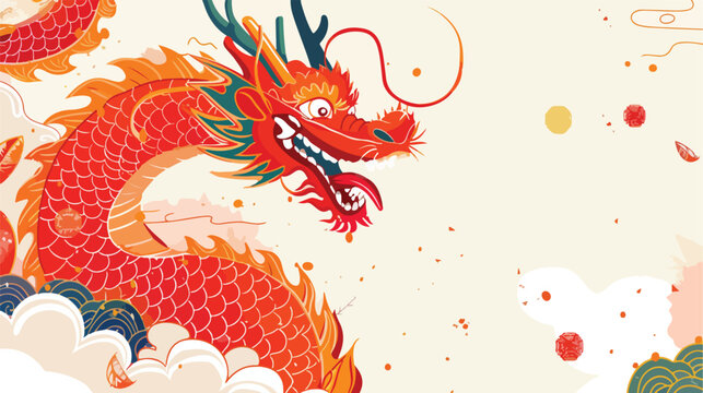 Dragon New Years card Chinese zodiac Background flat