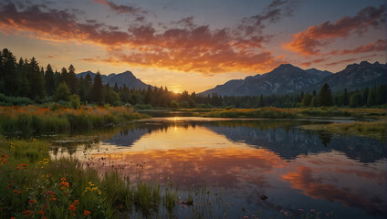 Fototapeta premium sunrise over the lake