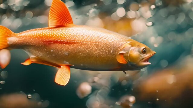 Dusk's Symphony: The Graceful Leap of a Migrating Salmon. Concept Nature Photography, Wildlife Migration, Salmon Behavior, Aquatic Ecosystems, Dusk Phenomenon