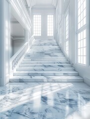 Obraz premium Luxury white marble stairway in modern building interior.