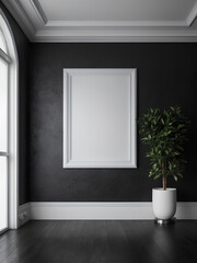 White poster frame mock-up in modern interior room design. 3D render. illustration Generative AI