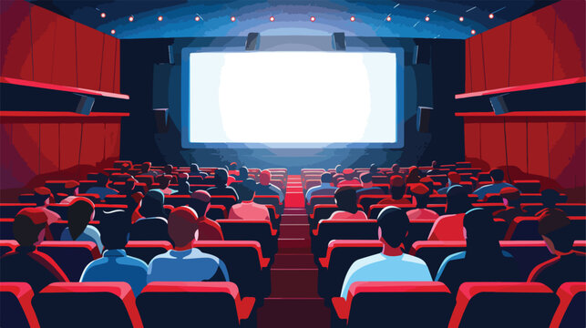 People watching movie at cinema hall interior vector