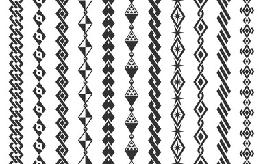 Rhombus shape chain brushes set. Collection of design elements in the form of jewelry and decorative interlocking parts. Vector illustration