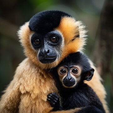 close image of Yellow Cheeked Gibbon monkey Nomas