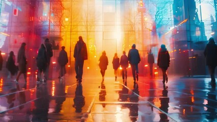 City Pulse: Neon Blur of Urban Life. Concept Street Fashion, Urban Landscapes, Electric Nightlife, Trendy Cafes, Artistic Murals