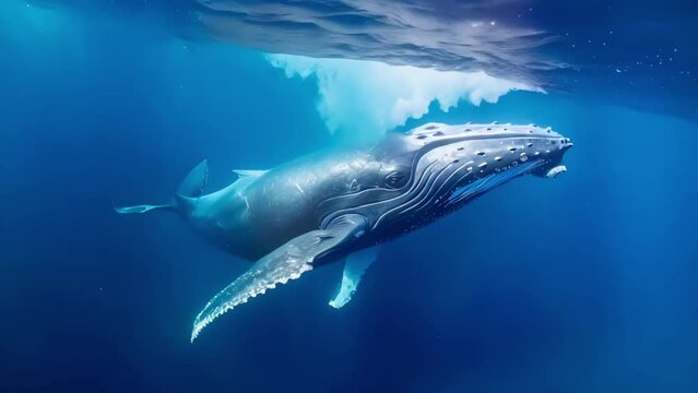 Majestic Humpback Whale Glides in Ocean Depths. Concept Marine Life, Underwater Photography, Wildlife, Ocean Exploration, Aquatic Beauty