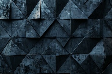 Futuristic, High Tech, dark background, with a triangular block structure. Wall texture with a 3D triangle tile pattern. 3D render - obrazy, fototapety, plakaty