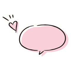 シンプルでおしゃれなハート付き手描き吹き出し（カラー・横書き・単品）