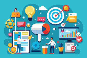 Digital Marketing, Online Advertising, and Business Promotion Illustration