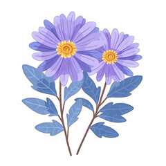 Bright and Cheerful Aster Flower Illustration in Flat Design Style on White Background - Minimalist and Simple Vector Image for Design Projects