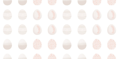 Cute illustration with colorful Easter eggs with watercolor texture, spring banner