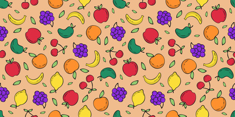 Repetitive pattern of delicious fruits. Vector illustration suitable for prints.