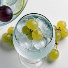 Top view on a refreshing drink with grapes 