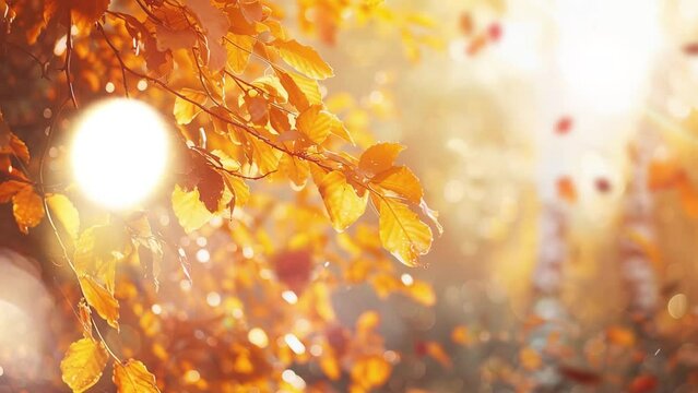 autumn scene fall trees and leaves in sun light  seamless looping overlay 4k virtual video animation background