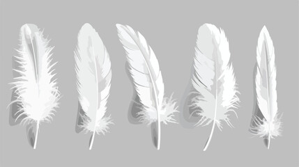Realistic white feathers collection. Set of fluffy 