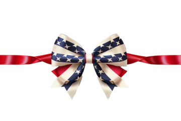 american flag color satin bow with ribbon isolated, july 4th, independence day, usa symbol, festive