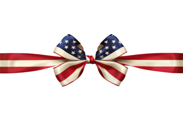 american flag color satin bow with ribbon isolated, july 4th, independence day, usa symbol, festive