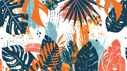 Hand drawn tropical jungle leaves and Four shapes. Abs
