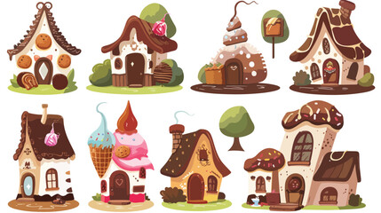 Fantasy candy land houses made from sweet desserts. 