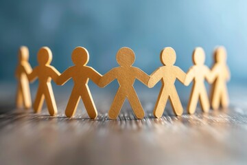 A row of cutout paper figures are positioned to appear as if they are holding hands, representing concepts of unity, friendship, and teamwork