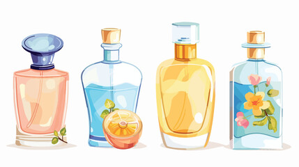 Hand drawn vector set of Four perfume products. Differ - obrazy, fototapety, plakaty