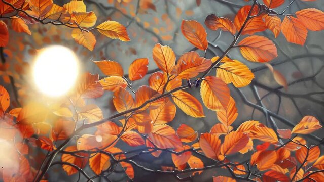 beautiful orange leaves. fall background. autumn background. seamless looping overlay 4k virtual video animation background