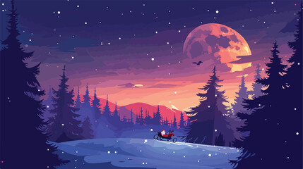 Santa flying through the night sky under the christma - obrazy, fototapety, plakaty
