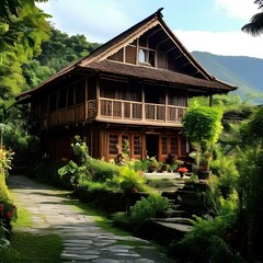 Fototapeta na wymiar Traditional oriental house, elegant and stylish house