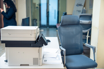 Office, working room, printer on table, business concept