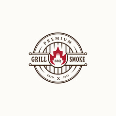 Vintage BBQ Grill, barbecue stamp logo design