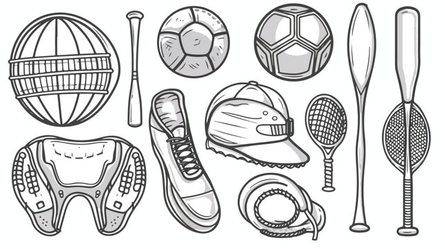 Set of sports equipment. Baseball football soccer 