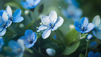 Dew-Kissed Blue Flowers in Soft Focus
