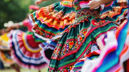 A close-up of traditional Mexican dancers performing at a cultural festival