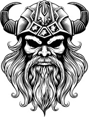 A Viking warrior or barbarian gladiator man mascot face looking strong wearing a helmet. In a retro vintage woodcut style.