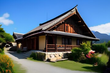 Fototapeta na wymiar Traditional oriental house, elegant and stylish house