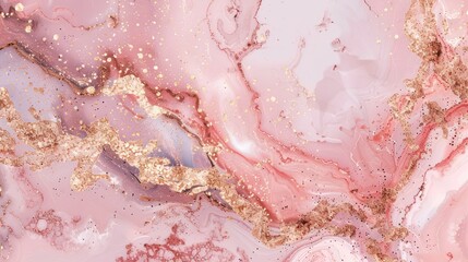 Fototapeta premium This image features a beautiful blend of pink and gold hues creating a luxurious marble texture effect, perfect for elegant backgrounds or designs