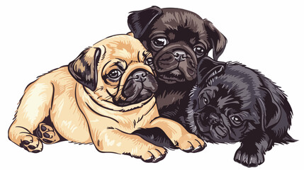 Hug a Pug. Cute puppies. Colored vector illustration. - obrazy, fototapety, plakaty