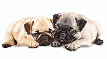 Hug a Pug. Cute puppies. Colored vector illustration.